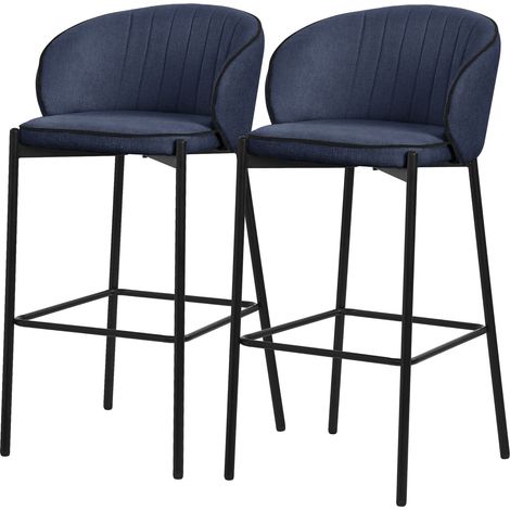 ML-Design Barhocker 2er Set Dunkelblau mit Stoffbezug, H:76 cm, Gepolsterte Barstühle mit Stahlgestell, Küchenstühle mit Rückenlehne und Fußstütze, Tresenhocker Bistrohocker Thekenhocker Küchenhocker