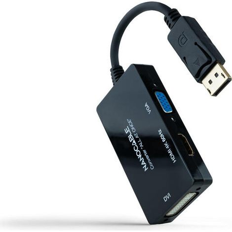 Adaptador DisplayPort a VGA/DVI/HDMI NANOCABLE 10.16.3301-ALL 20 cm Negro (1/4)