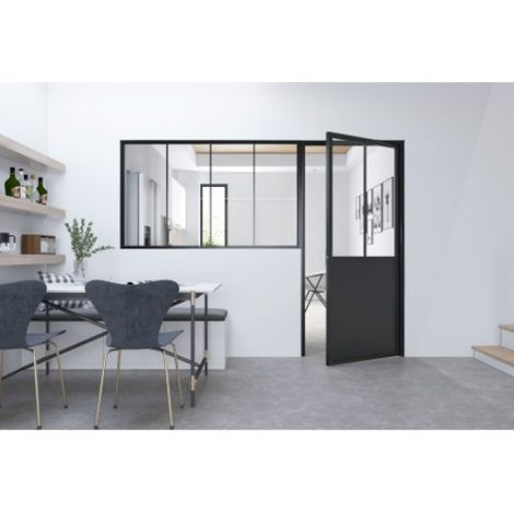Porte Battante - Ouvrant Gauche - L: 830cm H: 2040cm - Acier Ultra Fin - Noir Mat (RAL 9005) - VERRIERE FACTORY