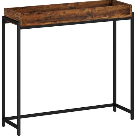 Console étroite en métal et panneau de particules mélaminé, finition brun rustique, 100 x 30 x 91 cm (1/5)