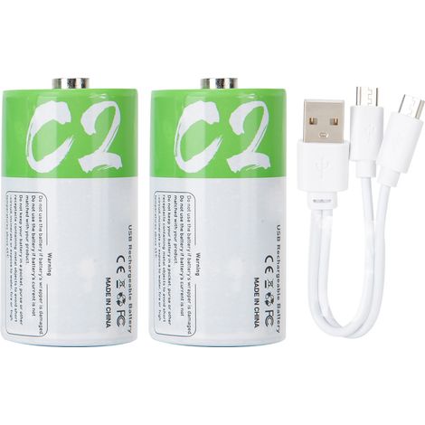 Lot USB 1.5V 5000mAh Haute Capacité 2 Piles C Rechargeables avec Câble de Charge (1/5)