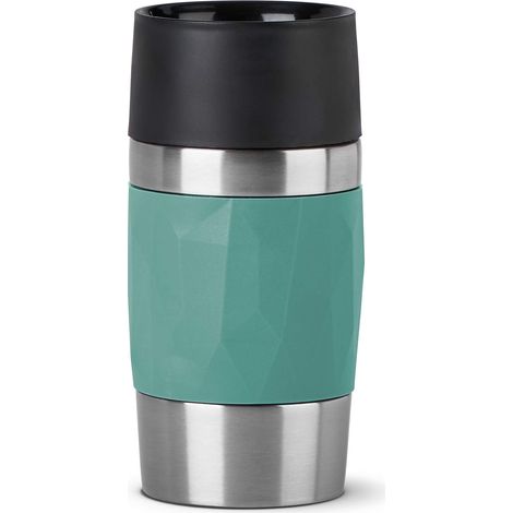 Emsa N21603 Travel Mug Compact - Thermos in acciaio INOX, 0,3 litri, 3 ore, freddo per 6 ore, senza BPA, 100% ermetico, lavabile in lavastoviglie, apertura per bere a 360°, colore: Verde (1/5)