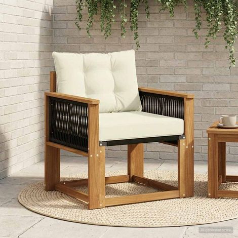 Canapé de Jardin 1 Place en Bois d'Acacia Massif avec Coussins Crème Sofa Extérieur - PANGIVO (1/5)