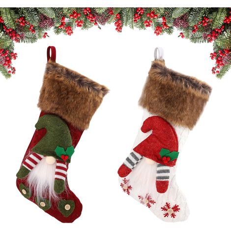Noël Bas 2Pcs Chaussette de Noel Christmas Stocking ​Bas de Noël Sac Cadeau Suspendue Bonbon Classiques de père Noël pour Les Cadeaux de décoration de fête d'ornement de Noël