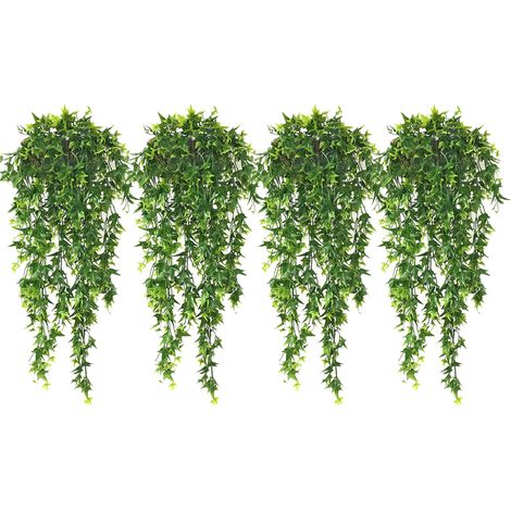 AUTRUCKER Lot de 4 plantes artificielles luxuriantes en cascade pour l'esthétique de la pièce et la décoration murale de jardin intérieur et extérieur, vert (1/4)