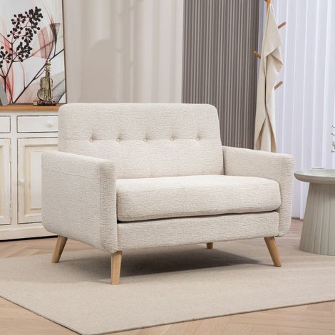Sofá de 2 Plazas Moderno con Reposabrazos y Patas de Madera Carga 240 kg para Dormitorio Oficina 114x71x82 cm Beige (1/4)