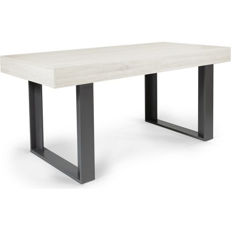 Idmarket – Table à manger extensible rectangle 160 cm – Bois mélaminé gris – 6 personnes – Design moderne et robuste – Pieds stabilisés