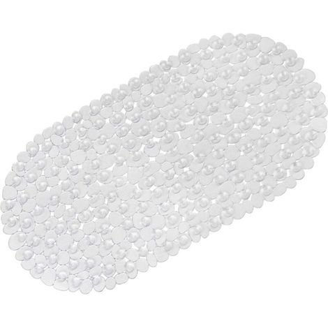Lntyq Tapis de Bain antidérapant pour Salle de Bain - Galet givré - Anti-moisissure - Antidérapant - en Plastique - Ovale - avec ventouses (Transparent) (1/4)