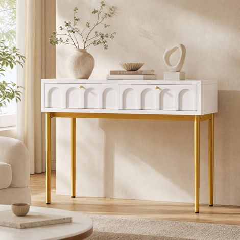 Toeletta 100/45/76,5 cm in crema bianco con 2 cassetti e design classico (1/5)