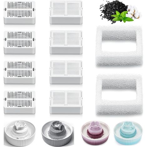 Filtre pour fontaine à eau pour chat, 2,1 l, filtre en céramique, fontaine à eau pour chat, filtre de rechange, distributeur d'eau pour chat avec 8 filtres de rechange et 2 morceaux de mousse (1/5)