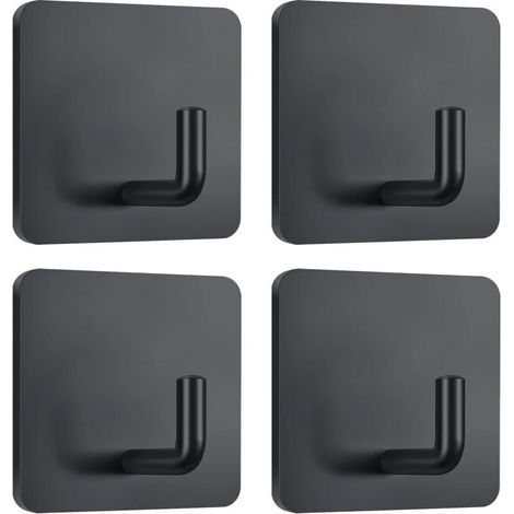 Selbstklebende Handtuchhaken, zum Aufhängen von Kleidern, Mänteln, Wandhaken, Edelstahl, 4er-Pack (schwarz) (1/4)