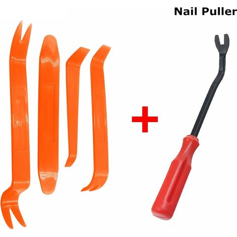 (Extracteur de clous de 15 cm) Kit de 4 outils portables pour le démontage de panneaux de voiture : extracteur de clous, outil de démontage de portières, outil de réparation de clips, outil de démonta (1/5)