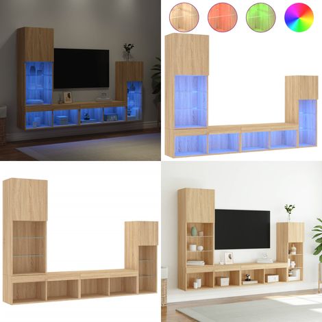 Muebles TV pared con LED 4 pzas madera ingeniería roble Sonoma - Armarios de TV - Muebles de TV con LED