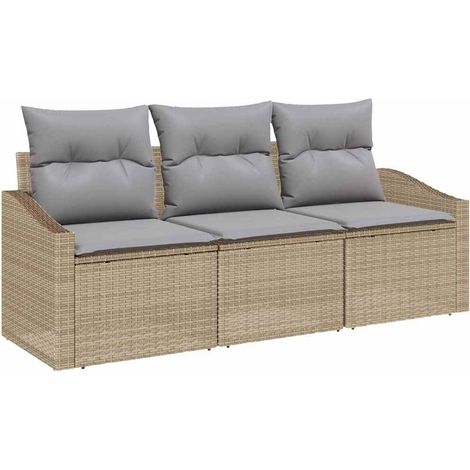 Sofa Set with Cushion 3 pcs Beige Poly Rattan vidaXL