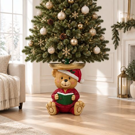 Base per Albero di Natale Decorativa a Forma di Orsetto Natalizio, altezza 53 cm