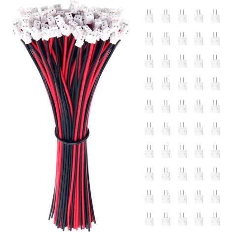 50 Pairs JST 1.5 ZH 2 Pin Connector, Micro JST ZH 1.5 2-Pin Male Plug Connector with 150mm 26AWG Cable and Female (Red Black)