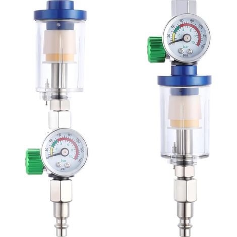 Séparateur huile-eau, filtre à air avec manomètre, régulateur de pression pour pistolet à peinture, kit de filtre à air entrée/sortie G1/4" - Vert (1/5)