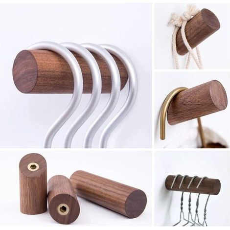 8-teiliger, abgeschrägter Haken aus schwarzem Walnussholz, 3 cm x 10 cm, Massivholz, multifunktional, bohrfreier Holzgarderobenhaken, für Küche, WC und Badezimmer (1/5)