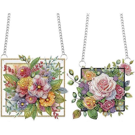 Décoration murale ou de porte avec pendentif en peinture diamant - Couronne de tulipes, acrylique 2D, peinture diamant à faire soi-même, décoration scintillante à suspendre, fait main (1/4)