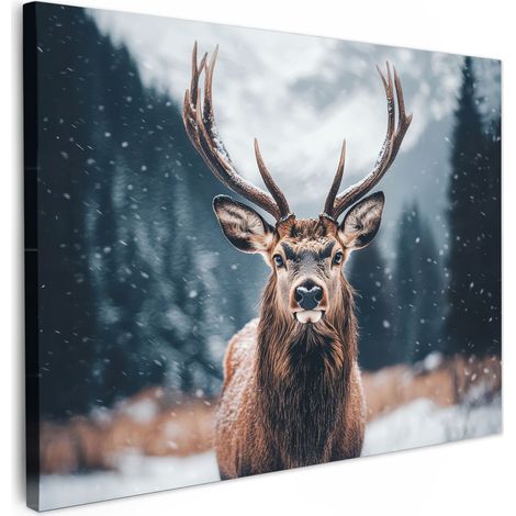 CUADRO EN LIENZO Ciervos - Animales - Paisaje - Invierno - Nieve Lienzo Modernos 80x60 cm