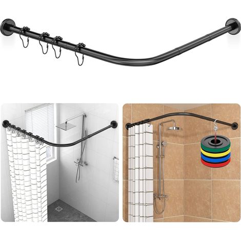 Tringles de rideau de douche en Forme de L, 90-120 × 90-120 cm, Tringle douche angle en Réglable en Inoxydable, Avec 18 Anneaux, Installé Par Perçage, Pour Salle de Bain, Magasin de Vêtements – Noir (1/5)