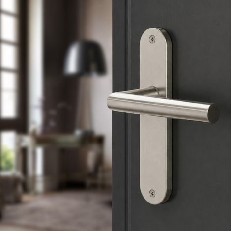 Ouvre&Déco - 2 poignées de porte DOCKEUR en métal nickel mat – Entraxe 165 mm – Sans trou de clé bec-de-cane – Style contemporain (1/5)