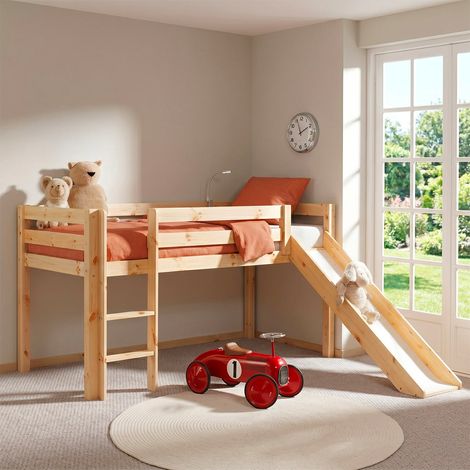 Cama de media altura 90x200 con tobogán y Somier Vipack Pino - Madera (1/3)