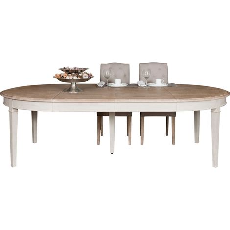 Hellin – Table à manger ronde extensible 130/310 cm – Piétement crème – Plateau en bois d'acacia – Ambiance cottage chic (1/3)
