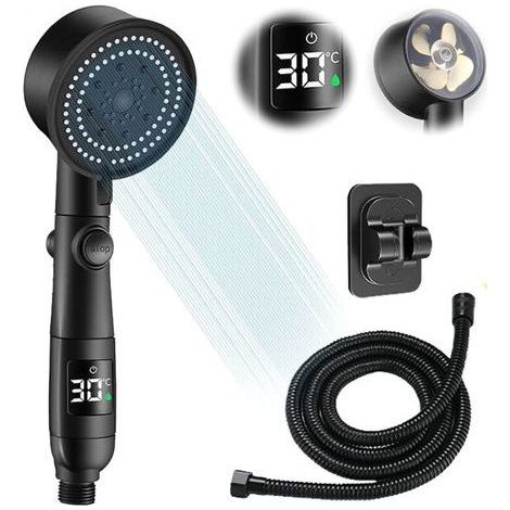 Pommeau de douche haute pression 5 modes avec tuyau 1,5 m – Affichage LED température – Installation sans perforation – ABS durable (1/5)