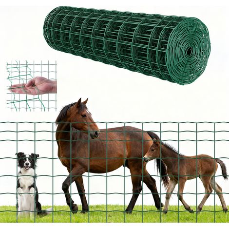 Grillage Métallique Vert Maille 10 x 10 cm Rouleau Grillage Clôture à Mouton Soudé 1 x 20 m Fil en Fer Galvanisé Revêtement Vinyle PVC Diamètre Fil 2,1 mm pour Jardin Enclos Cage Animaux Ranchs (1/5)