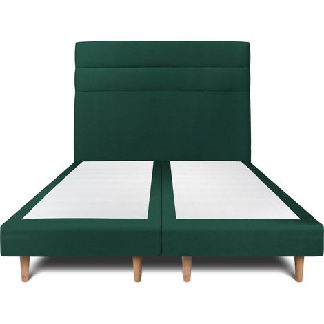 Lit 180x200cm avec tête de lit lignes velours et double sommier tapissier vert Hauteur totale : 29cm (1/5)