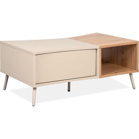 Table basse 2 portes 1 niche sable/effet bois Sinop (1/5)