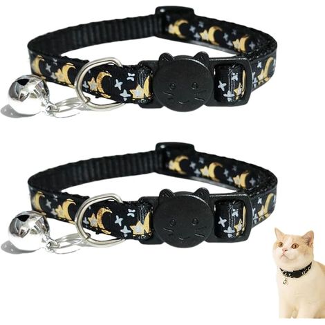 Collier Chat Anti Étranglement, 2 Pcs Réglable Collier Pour Chat Chaton Chiot Avec Clochette Et Boucle De Sécurité, 19-32Cm Noir, Collier Chat Anti Étranglement (1/5)