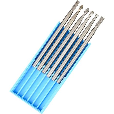 Lot de 6 lames de gravure, minuscules fraises rotatives en acier tungstène pour le bricolage, le travail du bois et la sculpture – Tige de 2,35 mm (1/5)