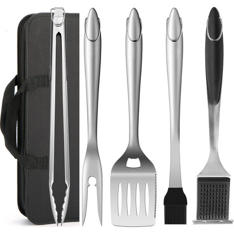 Set di utensili per barbecue da 6 pezzi, accessori per griglia in acciaio inossidabile, utensili per cucinare all'aperto e da campeggio, spatola resistente, pinze, forchettone, spazzola e spazzola per