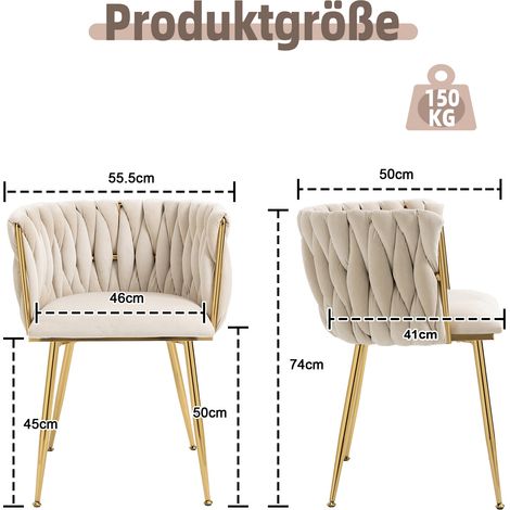 Ensemble fauteuil velours luxe pieds métal doré-Chi. Design tissé élégant avec coussins doux pour salle à manger et salon.