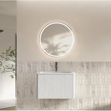 Mueble de baño con lavabo 60 cm y espejo LED, blanco, mural, premontado HAVRYA (1/5)