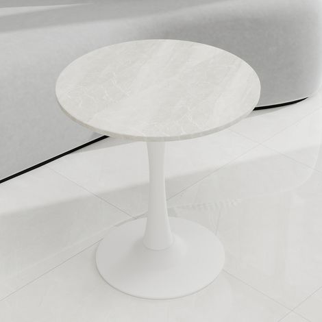 Mesa de centro 77.5x77.5x15.5 cm blanca en mármol artificial con diseño minimalista y patas altas (1/5)