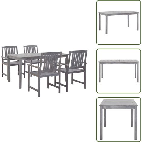 Muebles de jardín - vidaXL Set de comedor de jardín 5 piezas madera maciza de acacia gris - Comedor exterior