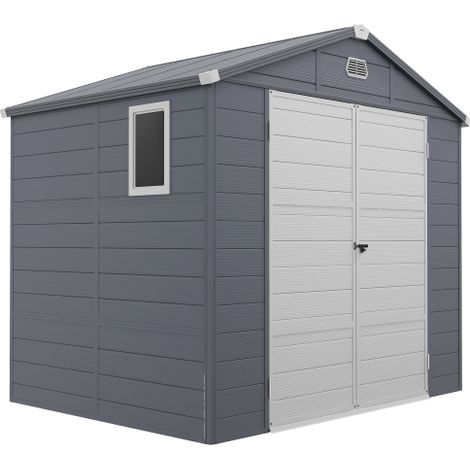 Abri de jardin gris 240 x 190 x 180/228 cm, cabane de jardin à toit pentu de 4,1 m³ avec porte verrouillable, fenêtre, garage à vélos, armoire de jardin en aluminium – 1 pièce, livraison sur place (1/5)