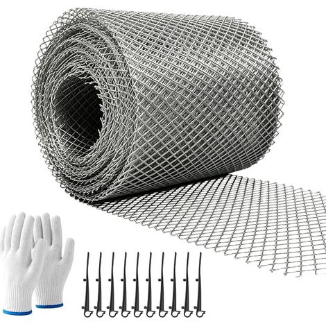 Aluminium Gutter Guard 150mm × 6 m: Cuttable Aluminium Net with 10 Pegs and Glove, 1 Pair of Leaf Protection Grids, Corrosion Resistant (1/5)