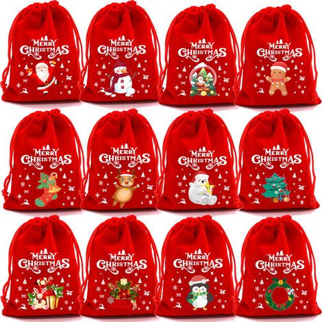 Pack De 12 Sacs-cadeaux Noël Moelleux Pour Les Célébrations Des Fêtes Et Friandises Fête À Cordon Sachets Dans Sacs-cadeaux Noël Du Festival (1/5)