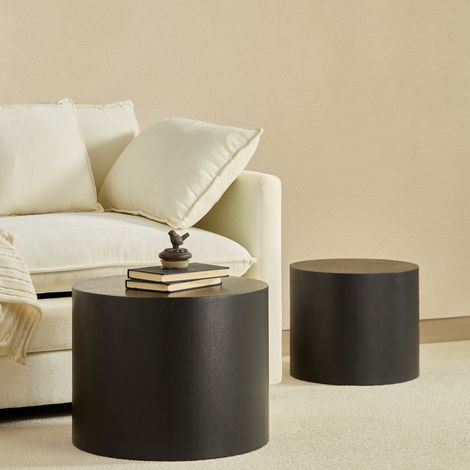 Set de 2 tables basses gigognes Ø48x38 + Ø38x32 cm noir en MDF peu encombrantes (1/5)