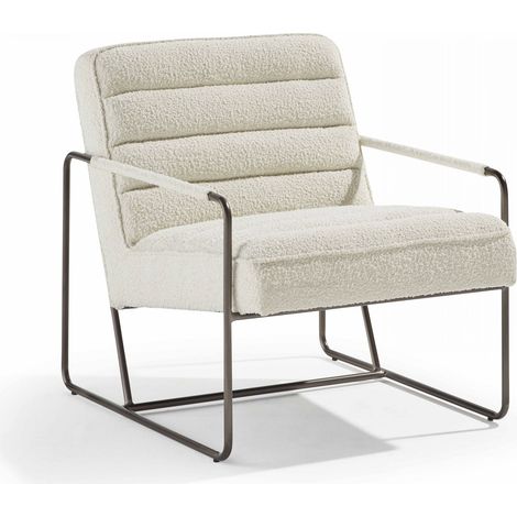 Oviala – Fauteuil relax en tissu bouclette ivoire – Structure tubulaire métal noir – Dimensions 66x83x71 cm – Confort optimal avec mousse polyester