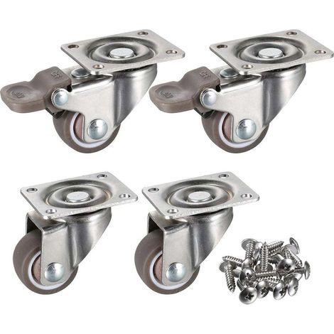 Roulettes Pivotantes - Diamètre 25 mm - Plaque Supérieure 38 x 33 mm - Charge 11,3 kg Par Roulette - TPE Souple - Avec Freins - Lot de 4 (1/5)