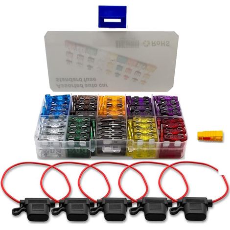 100 Standard Mechanical Fuses 18 x 19 mm 2A 3A 5A 7.5A 10A 15A 20A 25A 30A 35A with 5pcs Fuse Holder Blade Pluggable Waterproof 12/24V with Fuse Extractor (1/5)