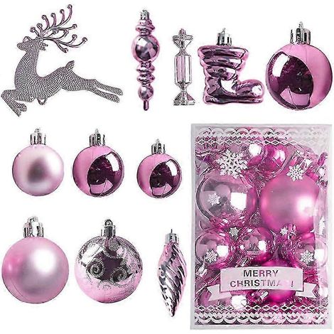 30 boules de Noël en plastique, boules de Noël, boules de décoration pour sapin de Noël, boules pour sapin de Noël roses (1/5)