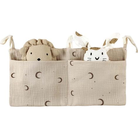 1 Pièce - Rangement Bébé Lit Suspendu Double Poche en 100% Coton - Organisateur de Lit Bébé pour Couches, Lingettes, Jouets - Dimensions 39 x 20 cm (1/5)