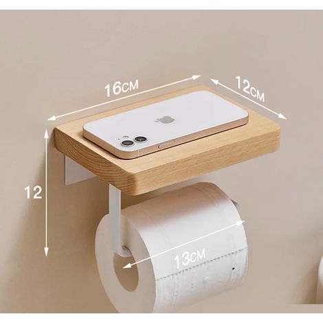(Style 6) Ensemble de rangement de salle de bain en bois et métal sans perçage – Porte-papier toilette mural, porte-savon et boîte à mouchoirs – Organisateur sans perçage (1/5)