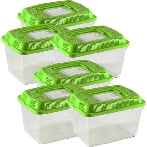 Conteneur pour petits animaux - JUANIO - Lot de 6 - Rectangulaire 24x17x16 cm - Transparent/vert - Couvercle amovible (1/4)